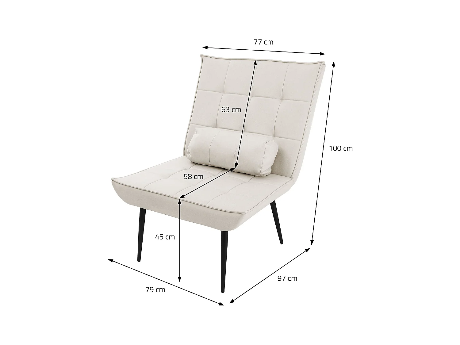 ML-Design Poltroncina da salotto crema con schienale ergonomico sedia imbottita vintage poltrona relax con gambe in metallo nero per soggiorno