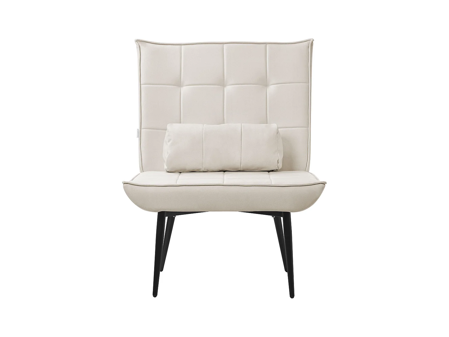 Fauteuil lounge avec coussin lombaire crème chaise rembourré confortable et moelleux pieds métalliques noirs canapé individuel de relax ergonomique
