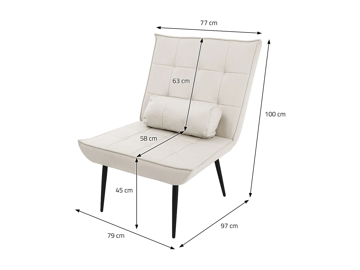ML-Design Poltroncina da salotto crema con schienale ergonomico sedia imbottita vintage poltrona relax con gambe in metallo nero per soggiorno