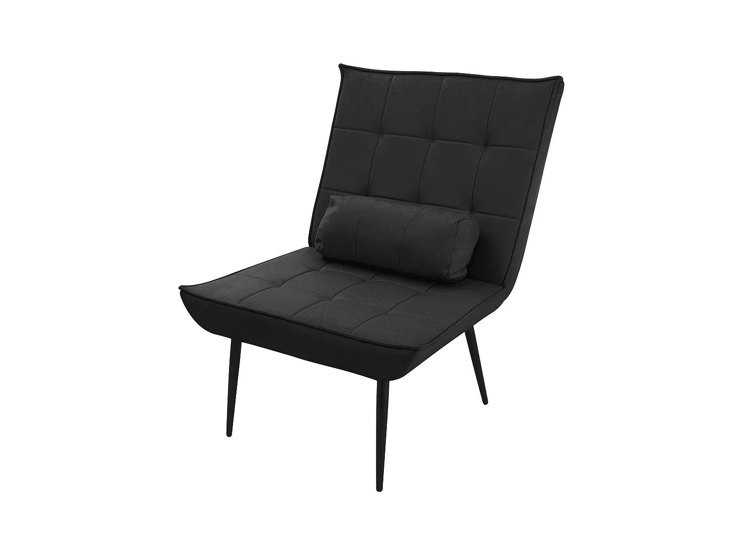 Fauteuil lounge avec coussin lombaire noir chaise rembourré confortable et moelleux pieds métalliques noirs canapé individuel de relax ergonomique