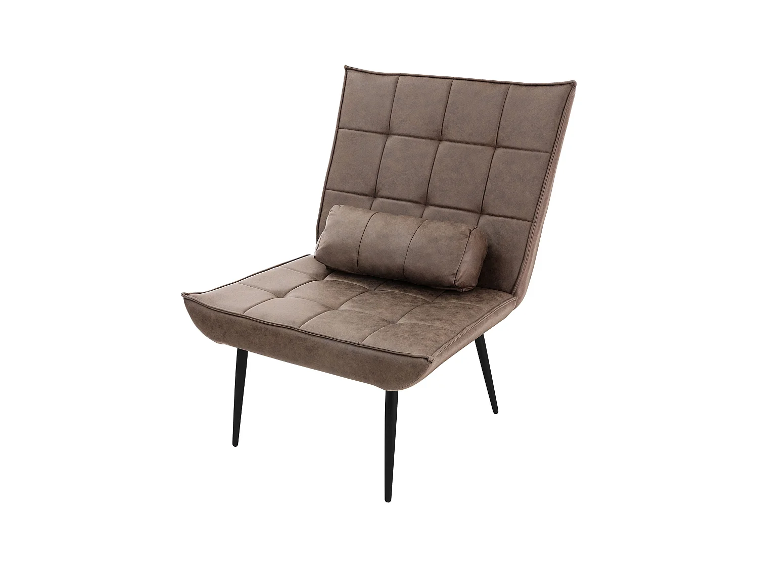 Fauteuil lounge avec coussin lombaire marron chaise rembourré confortable et moelleux pieds métalliques noirs canapé individuel de relax ergonomique