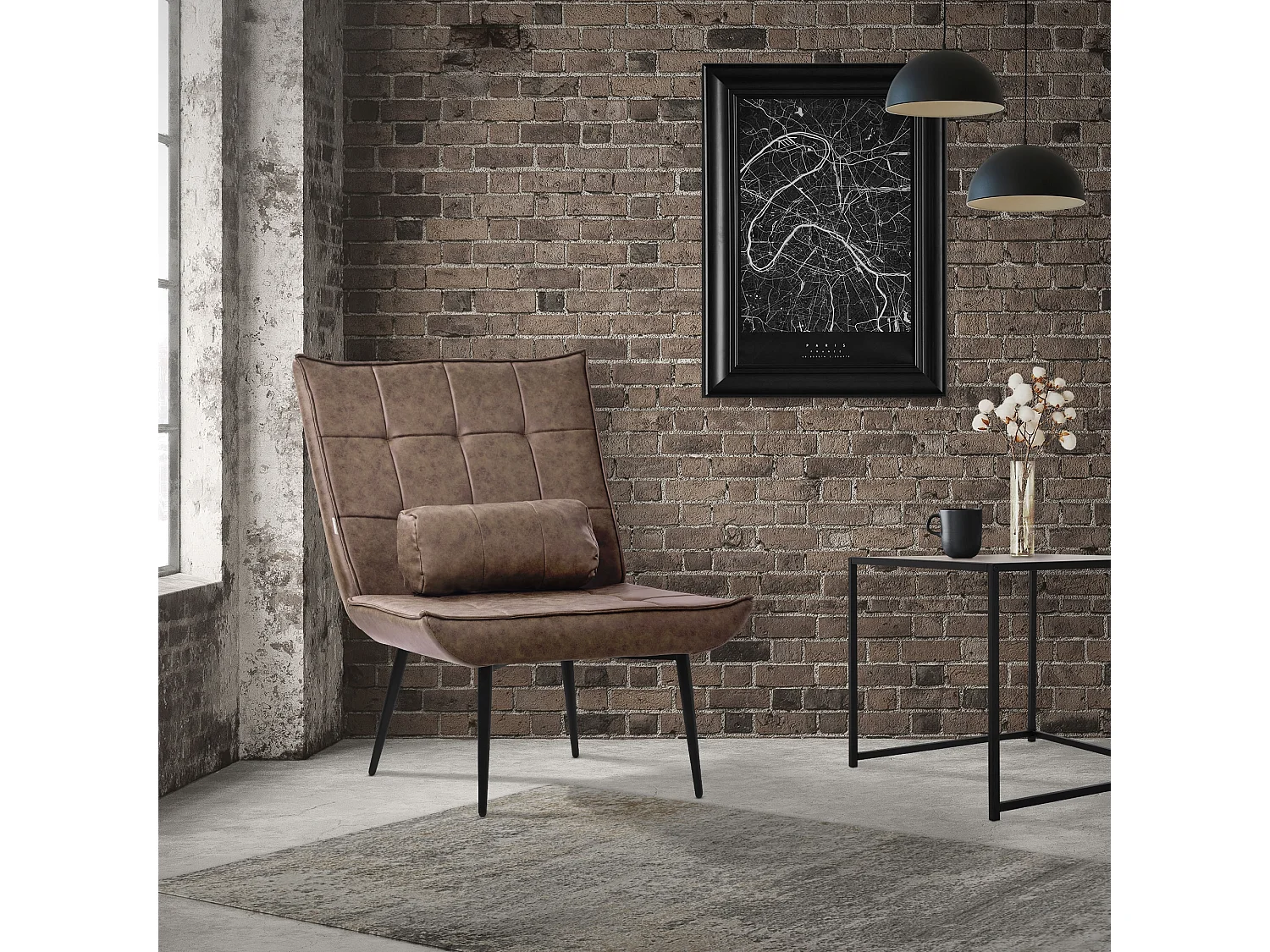 ML-Design Sillón reclinable marrón asiento con revestimiento y patas de metal sofá individual con cojín lumbar mueble tapizado moderno