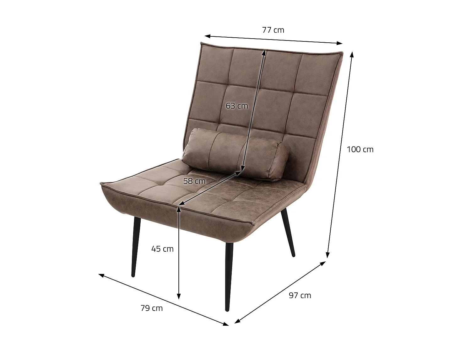 ML-Design Poltroncina da salotto marrone con schienale ergonomico sedia imbottita vintage poltrona relax con gambe in metallo nero per soggiorno