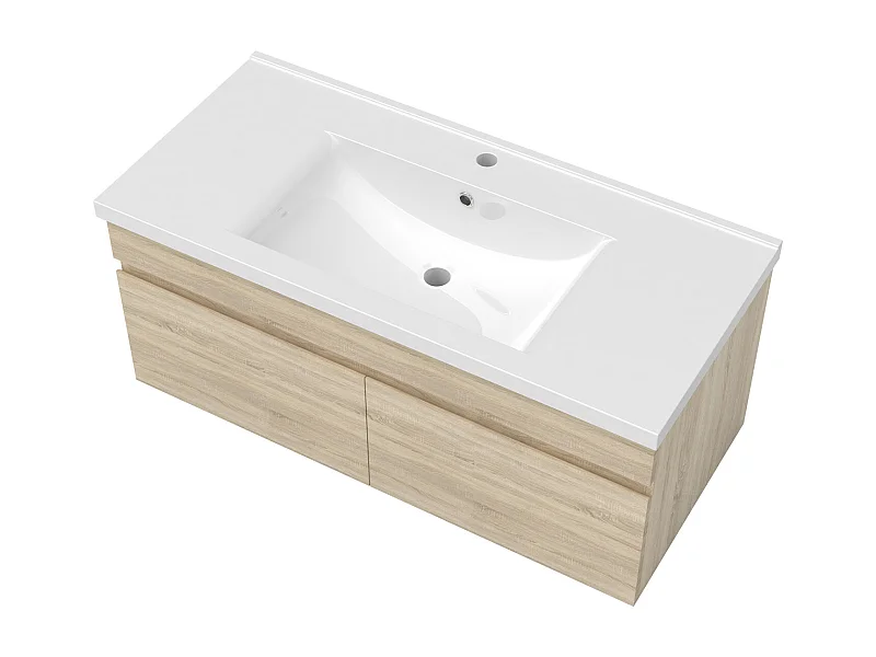 AICA Ensemble meuble Salle de Bain Chêne Wotan 100cm avec colonne, simple vasque et Led miroir dimmable avec 3 couleurs, Bluetooth et 3X grossissement.