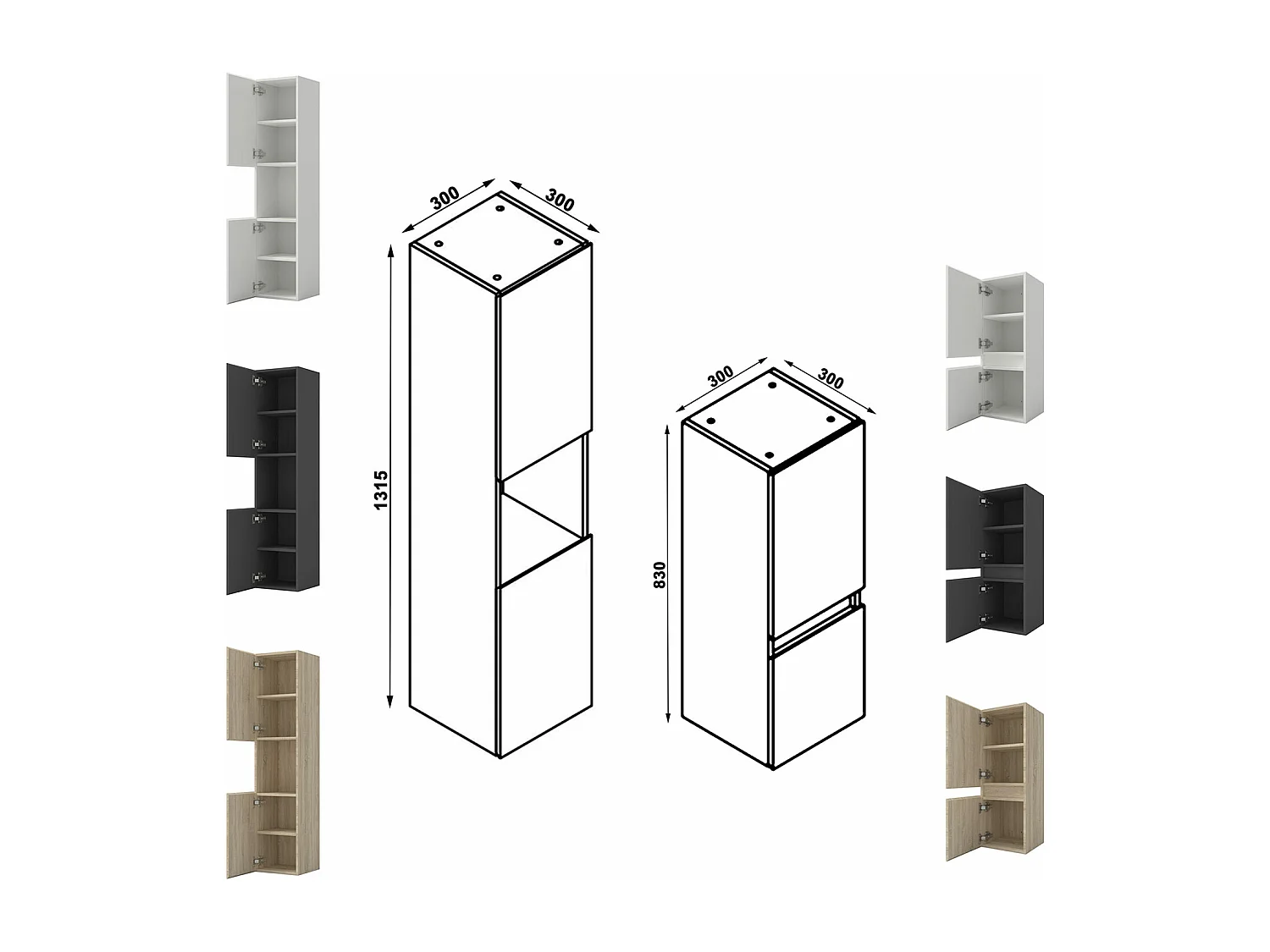 AICA Ensemble meuble Salle de Bain Anthracite 120cm avec 2 colonnes, double vasque et Led miroir dimmable avec 3 couleurs, Bluetooth et 3X grossissement.