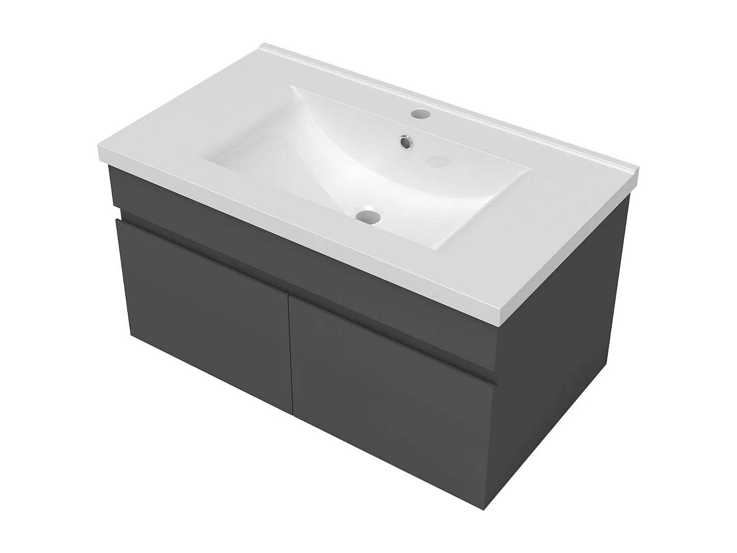 AICA Ensemble meuble Salle de Bain 80cm Anthracite avec simple vasque et Led miroir dimmable avec 3 couleurs+Bluetooth+3X grossissement