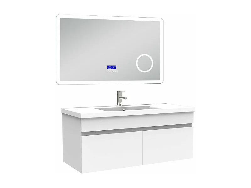 AICA Ensemble meuble Salle de Bain 100cm blanc avec simple vasque et Led miroir dimmable avec 3 couleurs+Bluetooth+3X grossissement