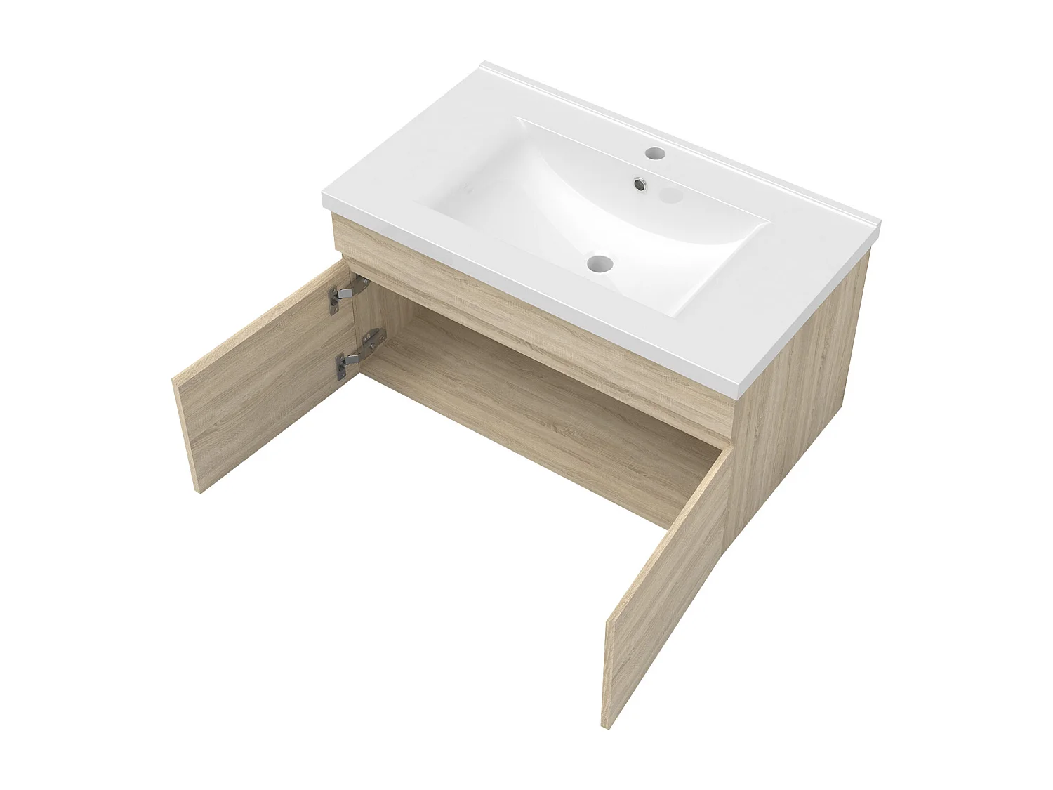 AICA Ensemble meuble Salle de Bain Chêne Wotan 80cm avec 2 colonnes, simple vasque et Led miroir dimmable avec 3 couleurs, Bluetooth et 3X grossissement.
