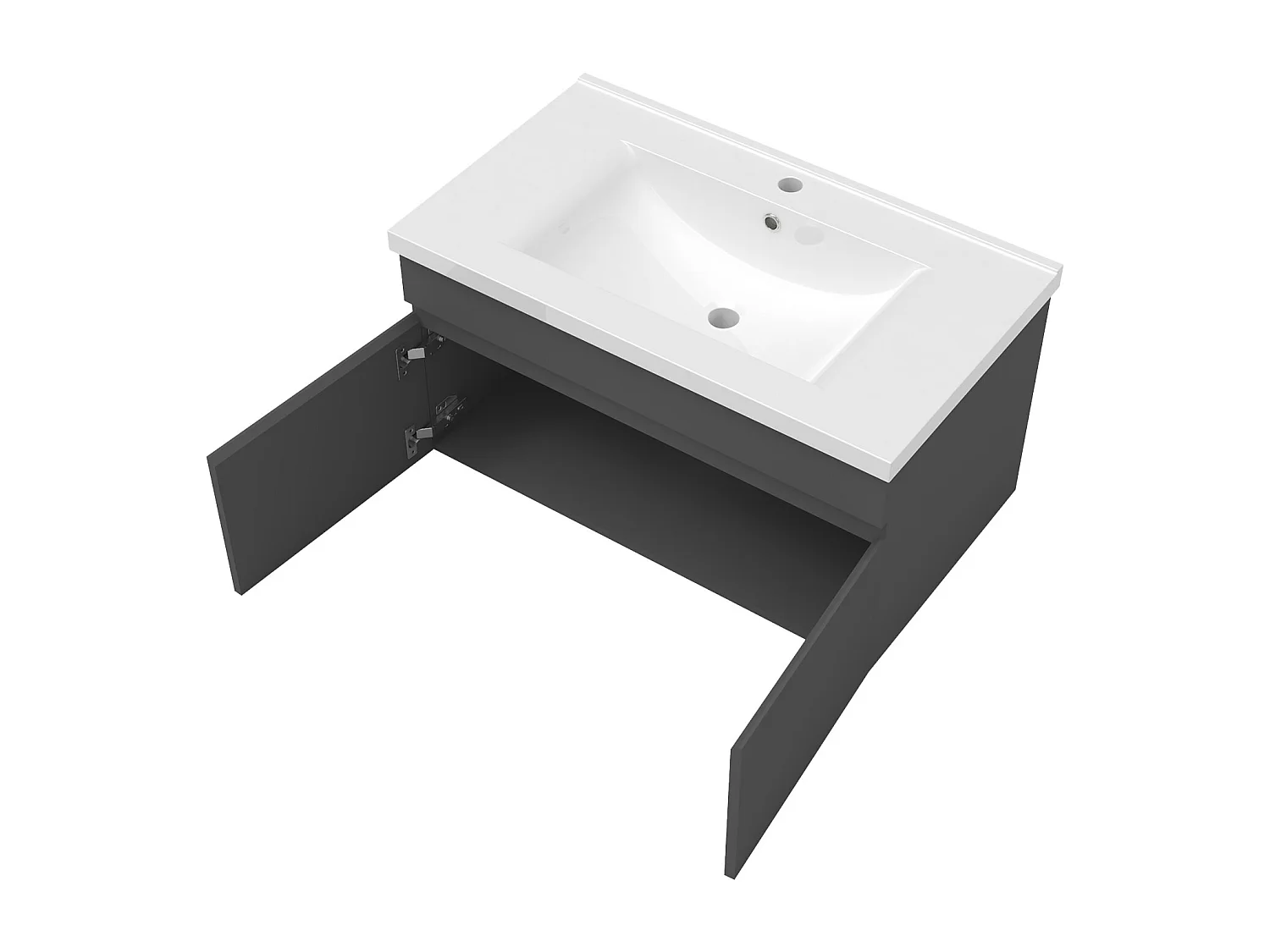 AICA Ensemble meuble Salle de Bain Anthracite 80cm avec 2 colonnes, simple vasque et Led miroir dimmable avec 3 couleurs, Bluetooth et 3X grossissement.