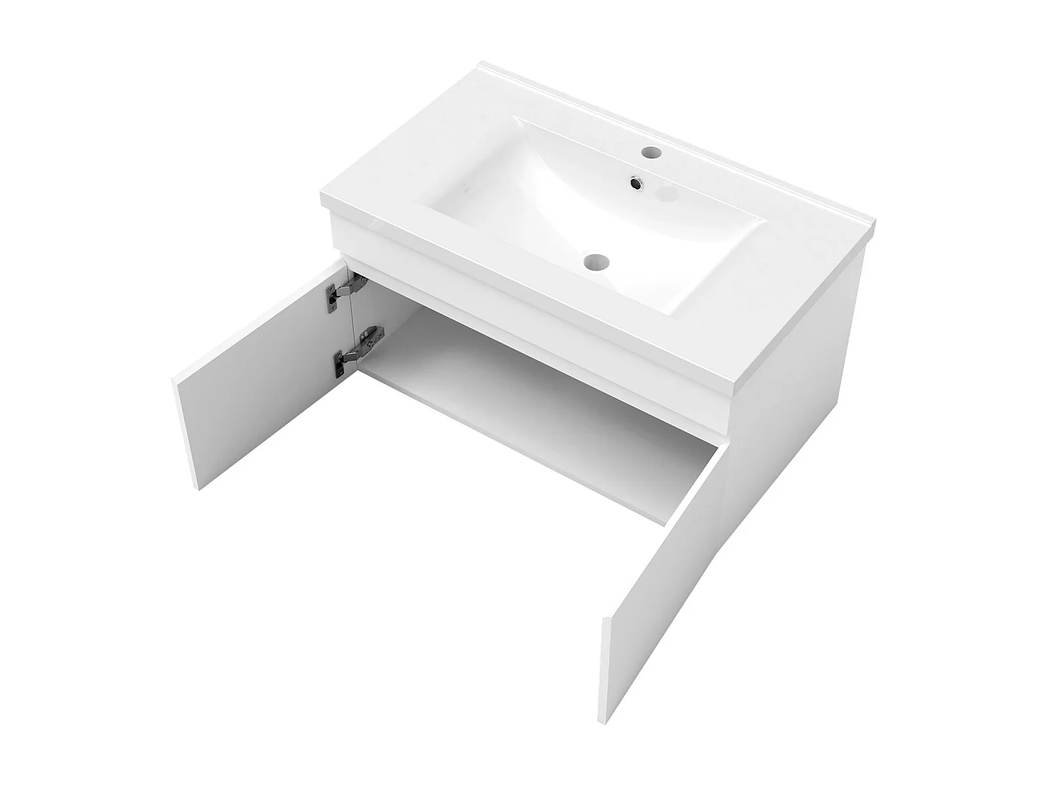 AICA Ensemble meuble Salle de Bain 80cm blanc avec colonne, simple vasque et Led miroir dimmable avec 3 couleurs, Bluetooth et 3X grossissement.