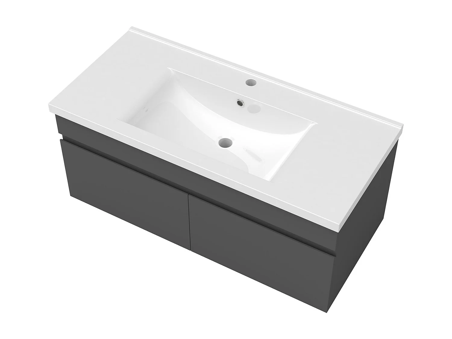AICA Ensemble meuble Salle de Bain Anthracite 100cm avec colonne, simple vasque et Led miroir dimmable avec 3 couleurs, Bluetooth et 3X grossissement.