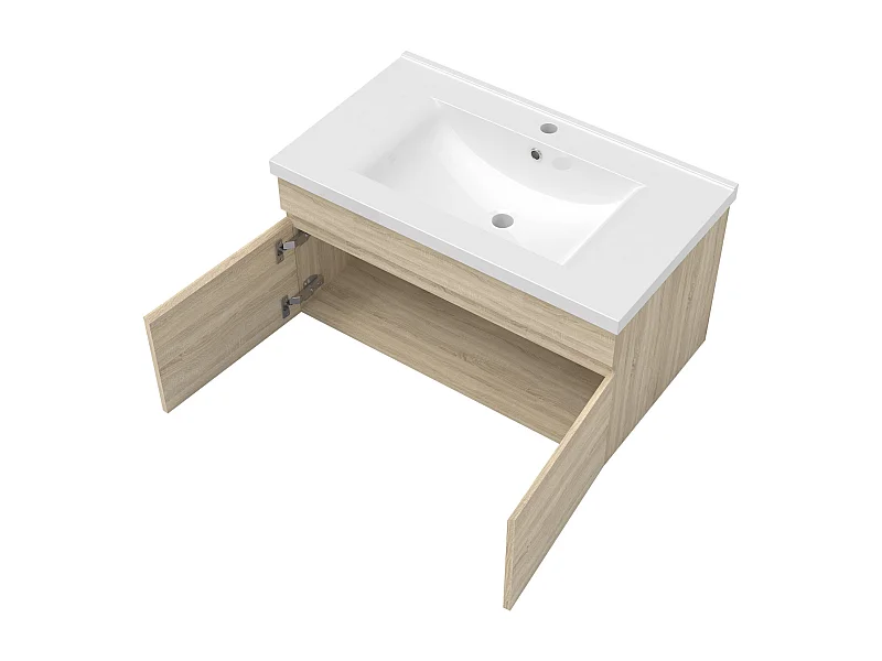 AICA Ensemble meuble Salle de Bain Chêne Wotan 80cm avec colonne, simple vasque et Led miroir dimmable avec 3 couleurs, Bluetooth et 3X grossissement.
