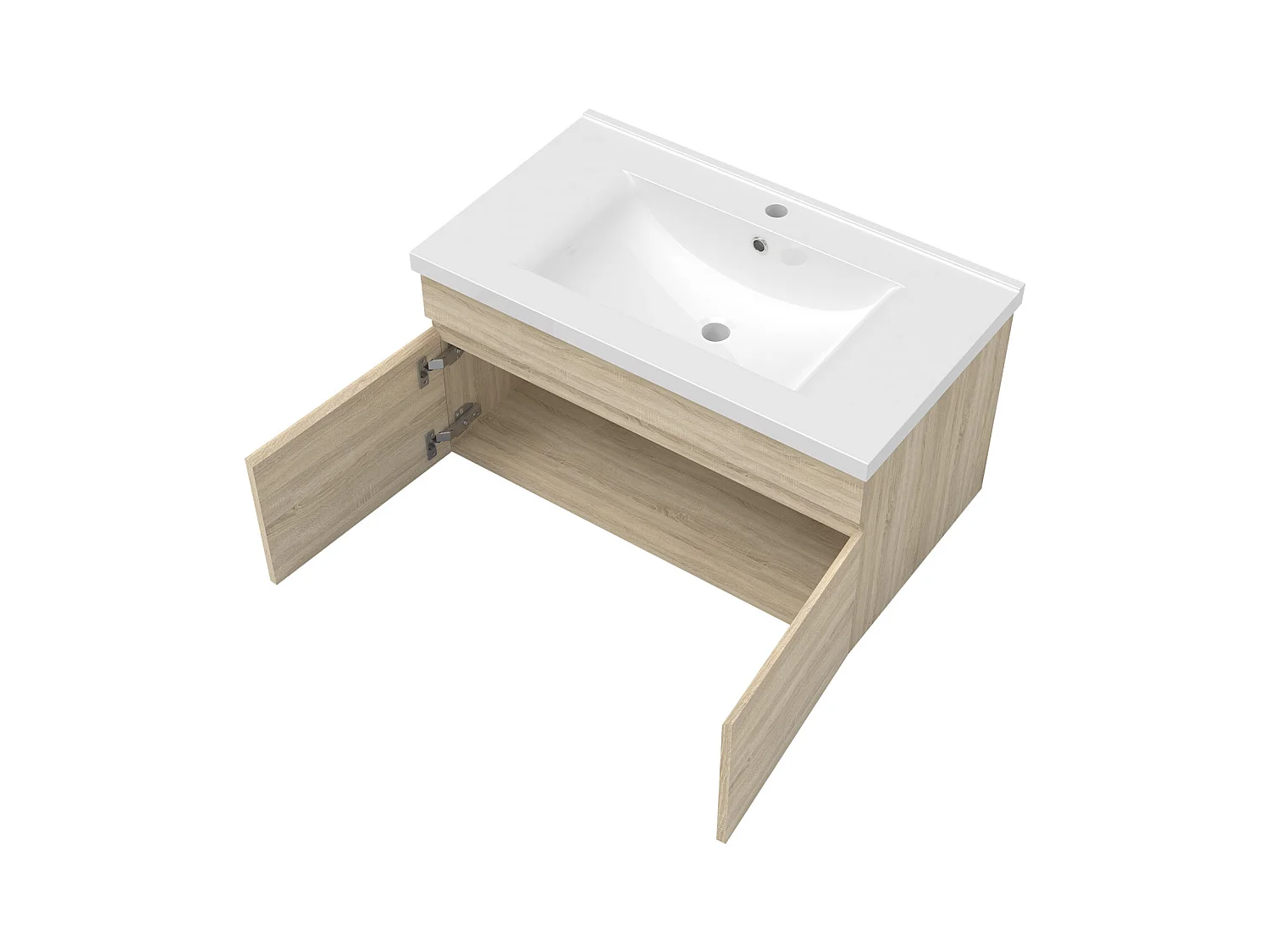 AICA Ensemble meuble Salle de Bain Chêne Wotan 80cm avec colonne, simple vasque et Led miroir dimmable avec 3 couleurs, Bluetooth et 3X grossissement.