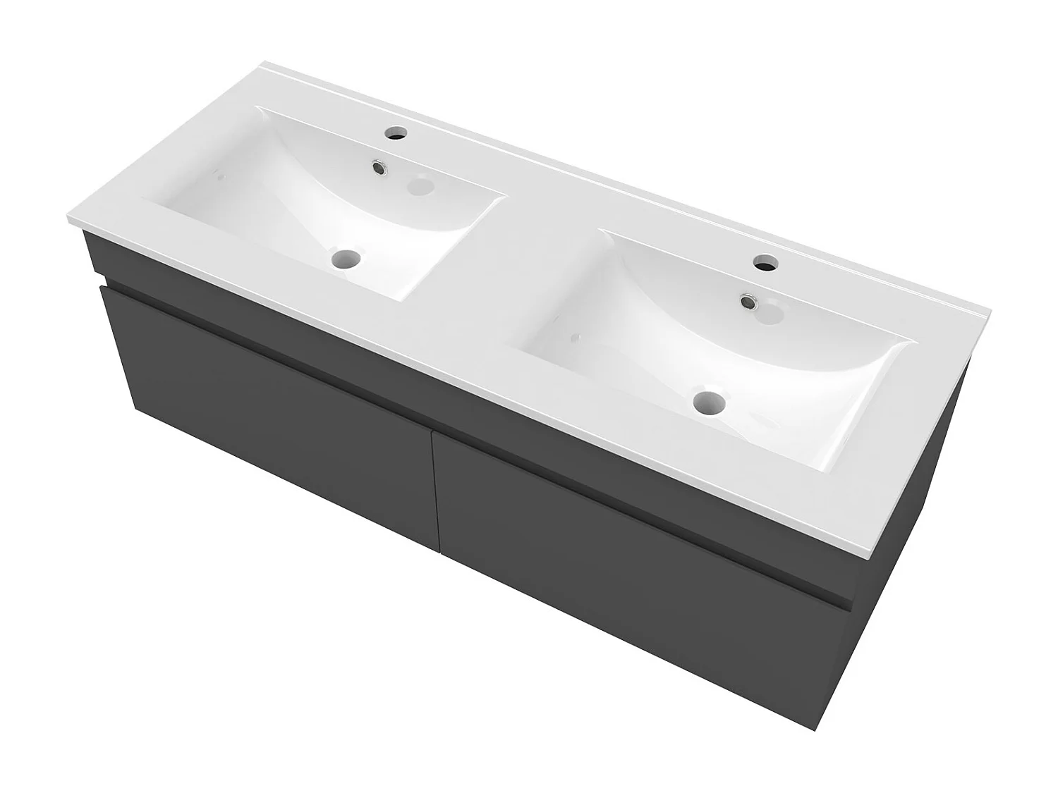 AICA Ensemble meuble Salle de Bain Anthracite 120cm avec colonne, double vasque et Led miroir dimmable avec 3 couleurs, Bluetooth et 3X grossissement.
