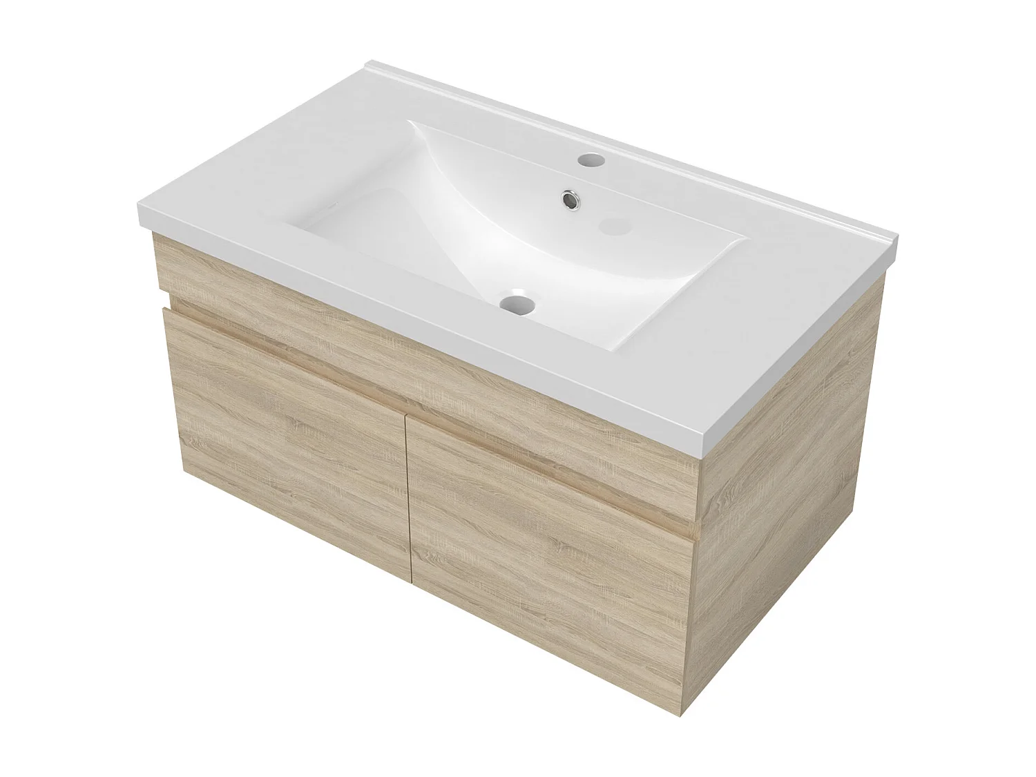 AICA Ensemble meuble Salle de Bain 80cm Chêne Wotan avec simple vasque et Led miroir dimmable avec 3 couleurs+Bluetooth+3X grossissement