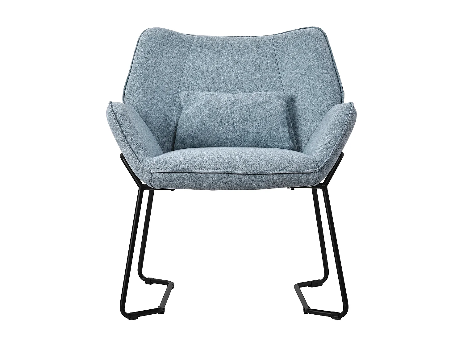 ML-Design Fauteuil lounge bleu, Fauteuil relax avec revêtement en lin et pieds métalliques noirs moderne
