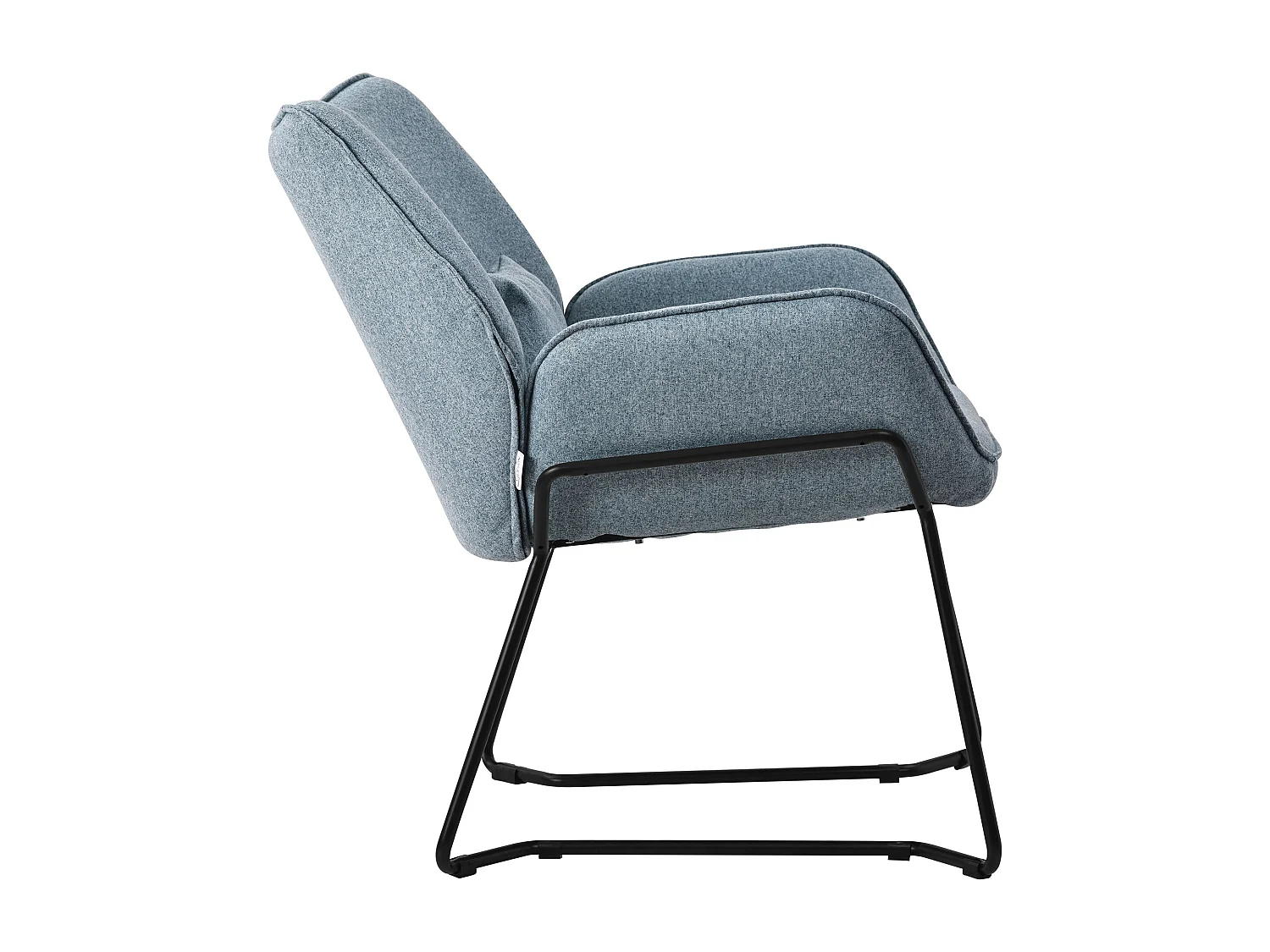 ML-Design Fauteuil lounge bleu, Fauteuil relax avec revêtement en lin et pieds métalliques noirs moderne