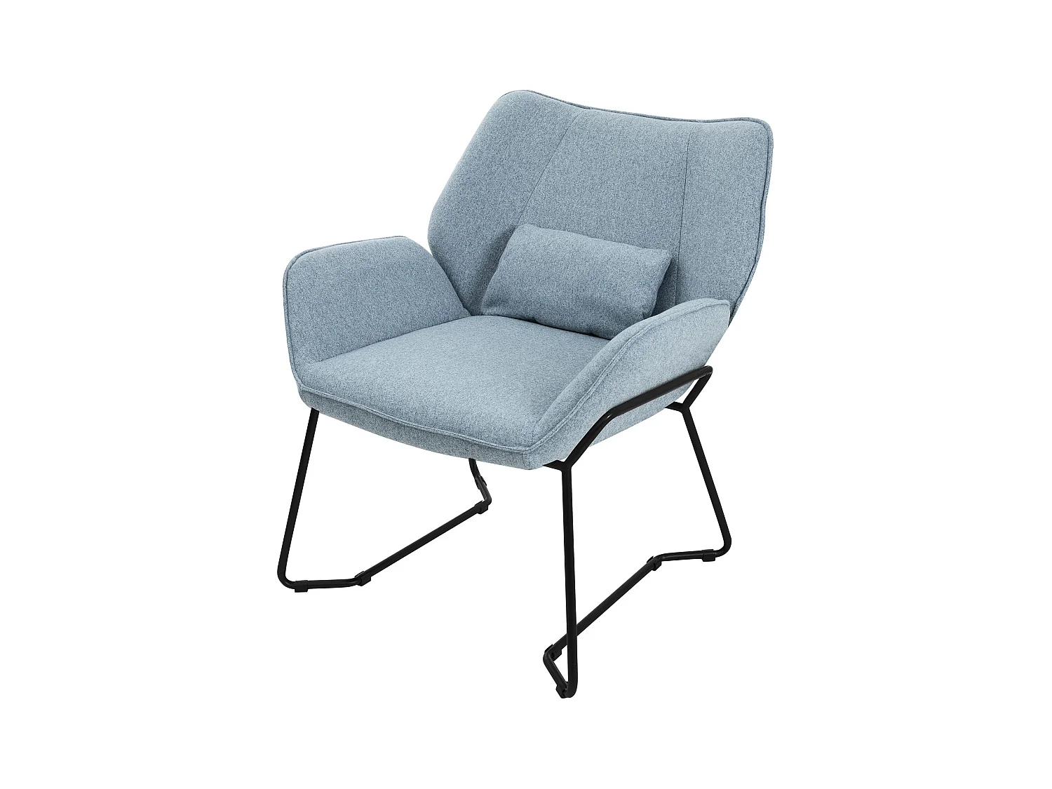 ML-Design Fauteuil lounge bleu, Fauteuil relax avec revêtement en lin et pieds métalliques noirs moderne