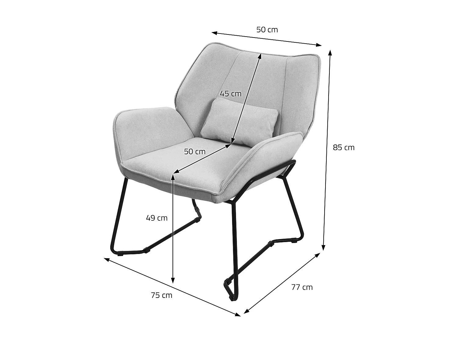 ML-Design Poltrona Lounge Grigio Chiaro Sedia Reclinabile con Rivestimento in Lino e Gambe in Metallo Nero Poltroncina Ergonomica da Salotto