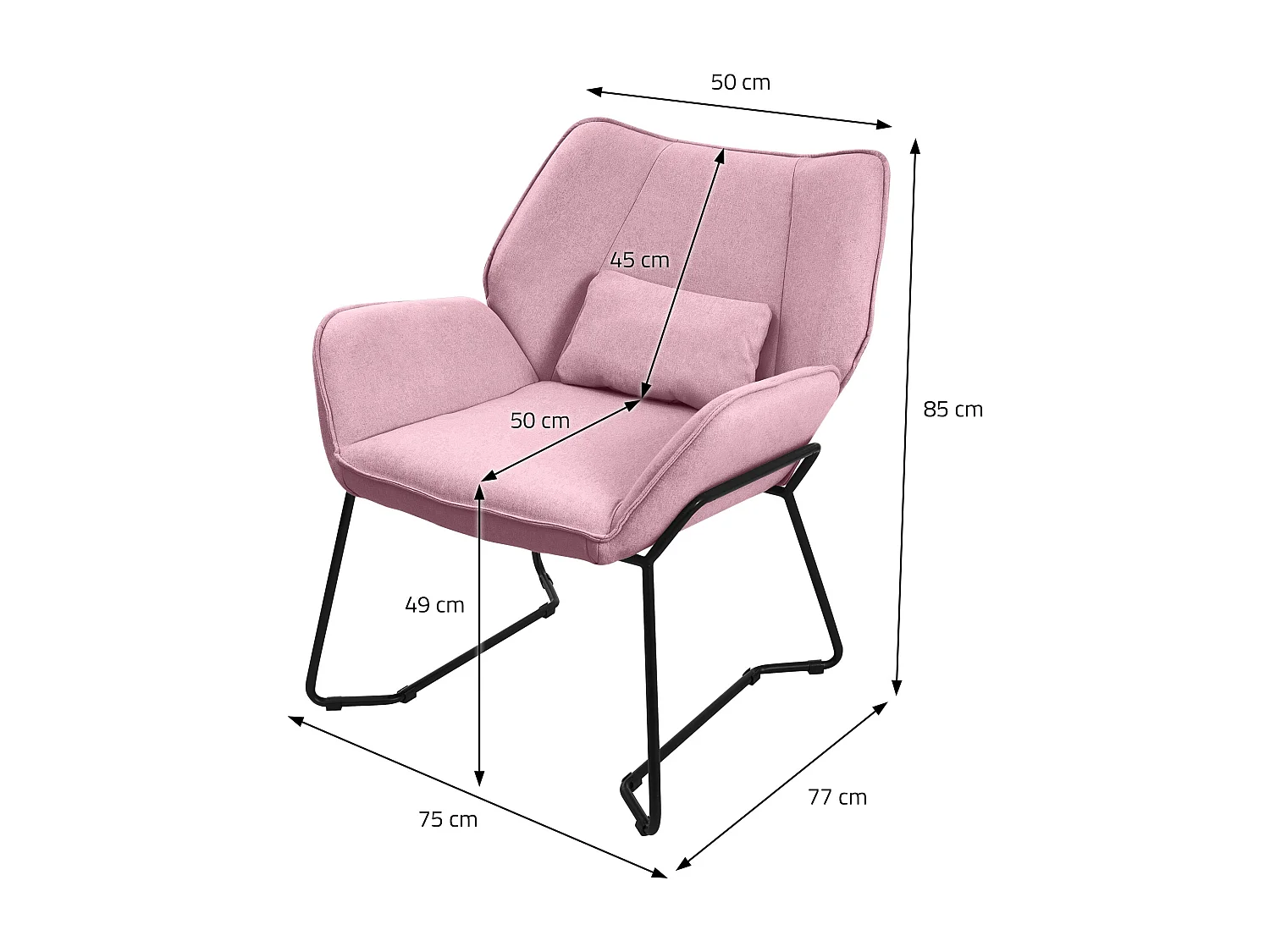Chaise longue ML-Design rose, chaise de relaxation avec housse en lin et lin en métal noir