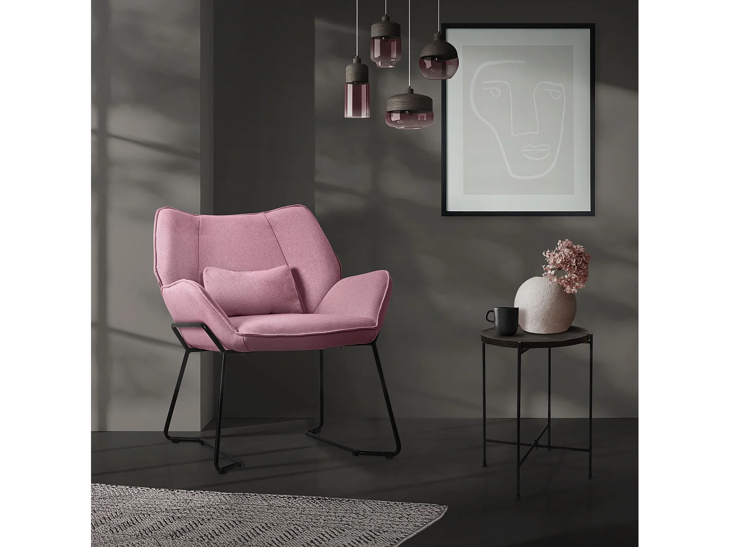 Chaise longue ML-Design rose, chaise de relaxation avec housse en lin et lin en métal noir