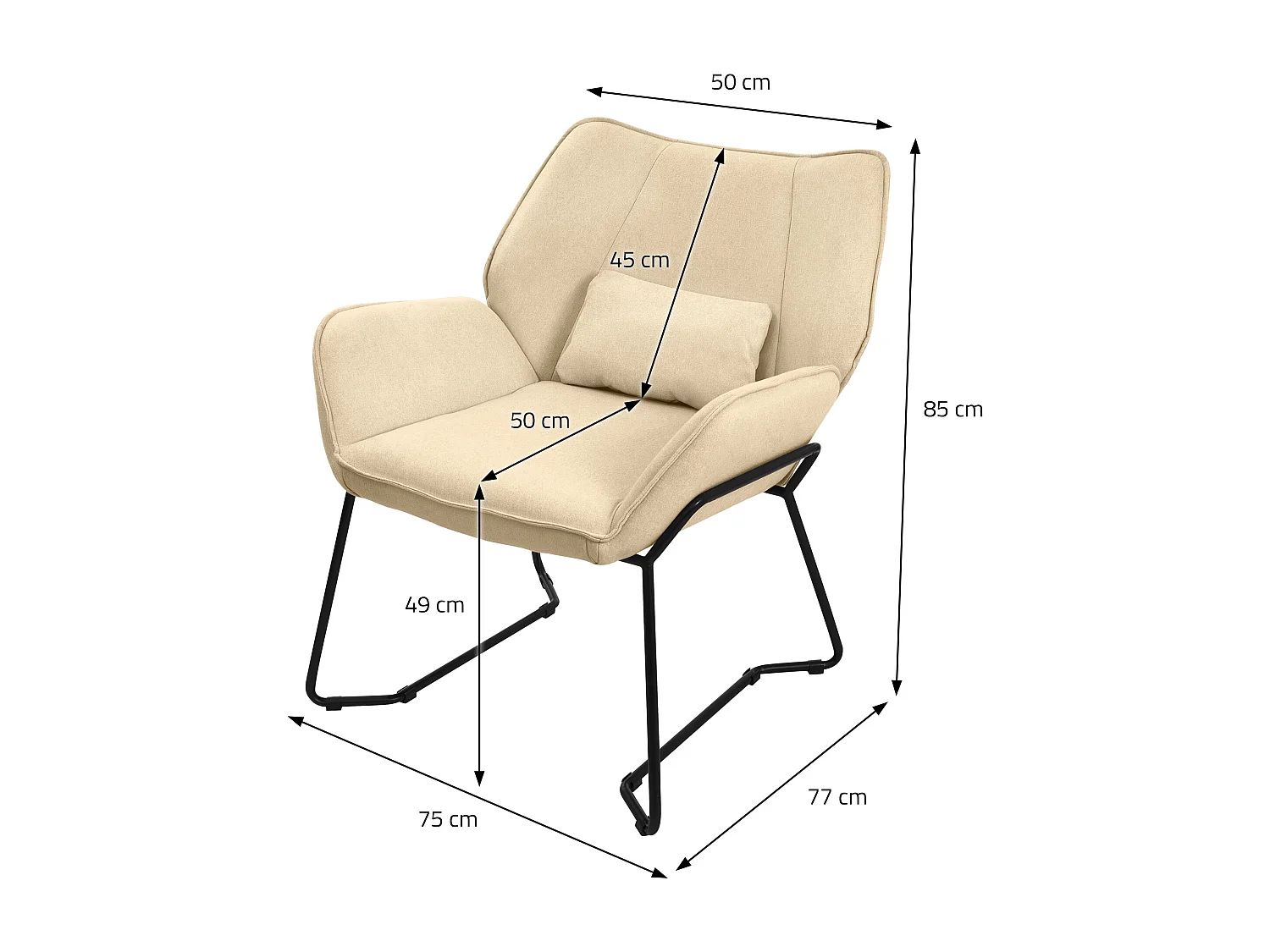 ML-Design sillón de salón Sand, Sillón de salón con tapicería de lino y patas de metal negro