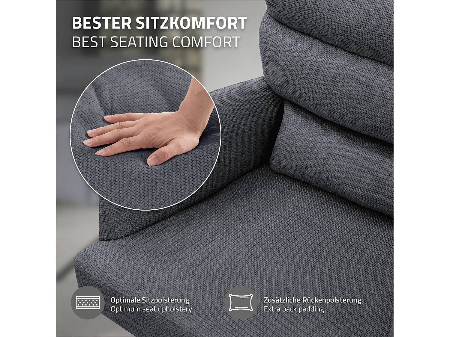 Chaise de salle à manger anthracite pivotante avec dossier et accoudoirs ergonomiques revêtement en polyester piètement en acier design élégant
