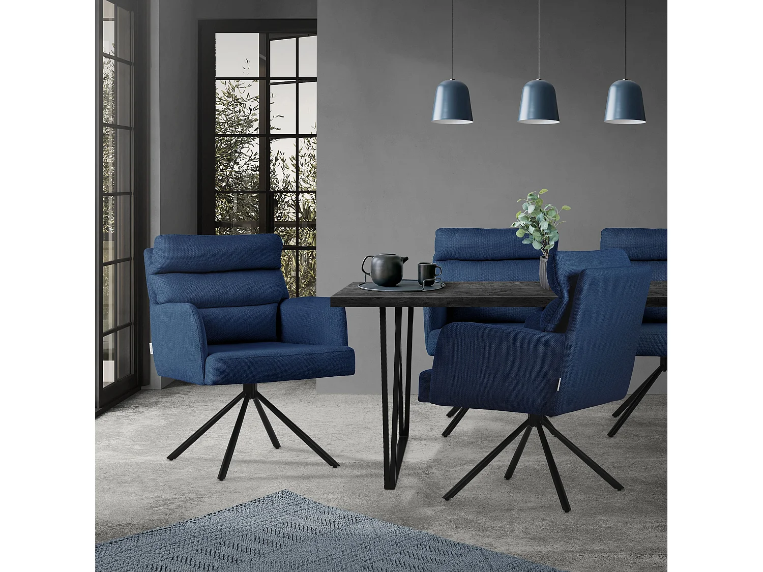 ML-Design Silla de Comedor Azul Oscuro, Giratoria Car Position