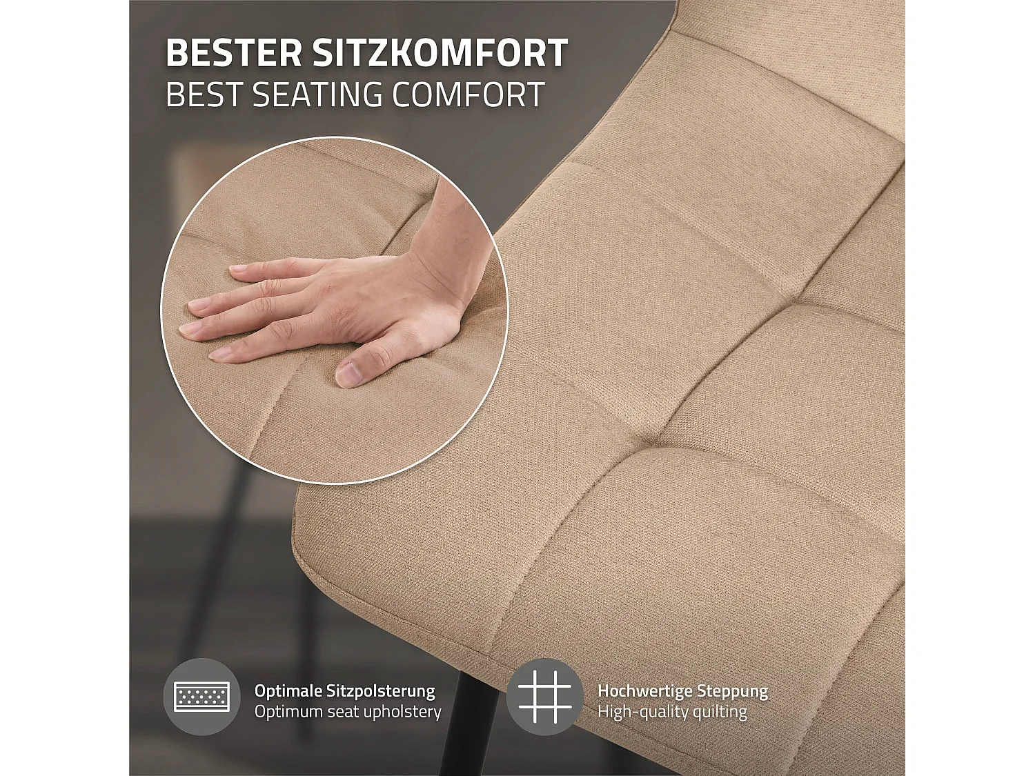 ML-Design Sedia da pranzo set di 4 pezzi marrone chiaro, Sedia da salotto con rivestimento in tessuto