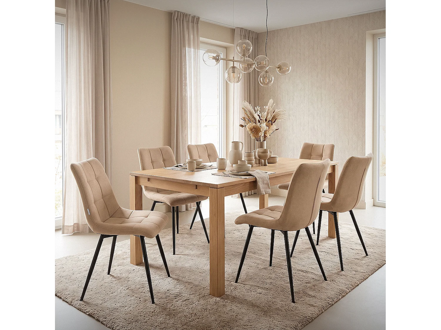 ML-Design Sedia da pranzo set di 4 pezzi marrone chiaro, Sedia da salotto con rivestimento in tessuto