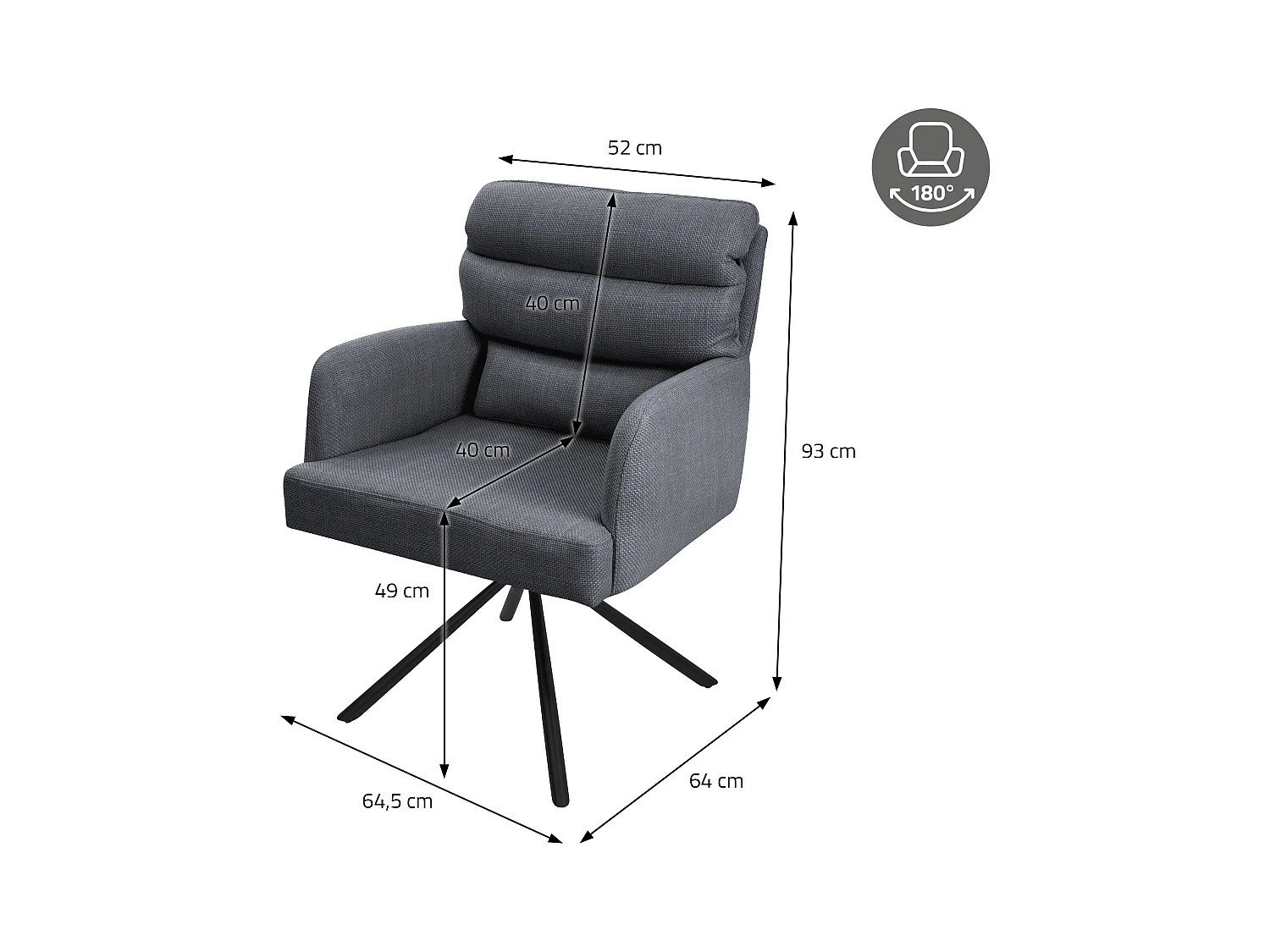 ML-Design Chaises de salle à manger pivotantes 2er Set Anthracite, Chaises de salon avec accoudoirs et dossier