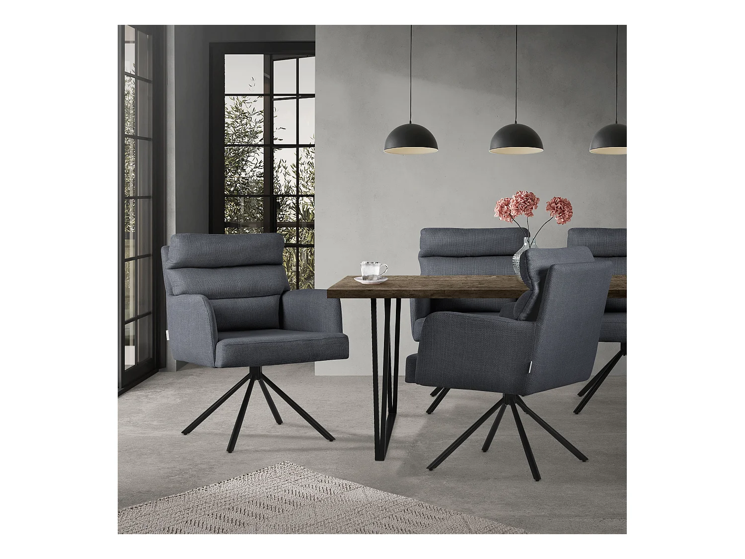 ML-Design Chaises de salle à manger pivotantes 2er Set Anthracite, Chaises de salon avec accoudoirs et dossier