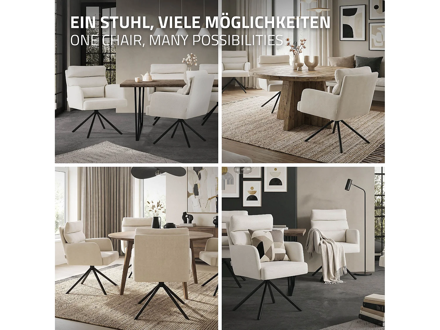 Lot de 2 chaises de salle à manger beige pivotante avec dossier et accoudoirs ergonomiques revêtement en polyester piètement en acier design élégant