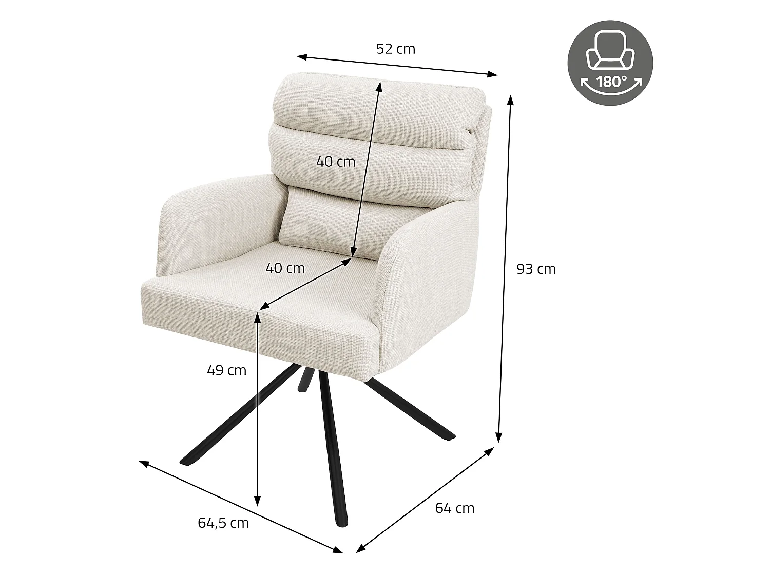 Lot de 2 chaises de salle à manger beige pivotante avec dossier et accoudoirs ergonomiques revêtement en polyester piètement en acier design élégant