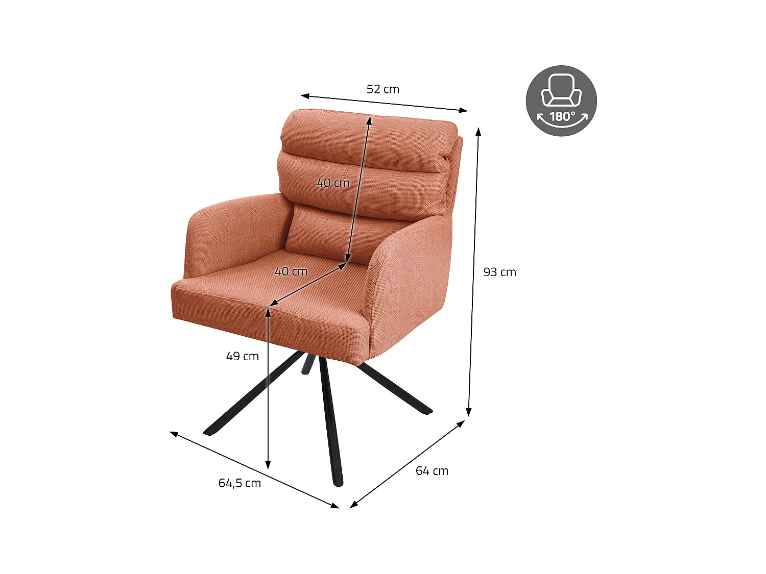 ML-Design Chaises de salle à manger pivotantes, set de 2, orange, chaises de salon avec accoudoirs et dossier