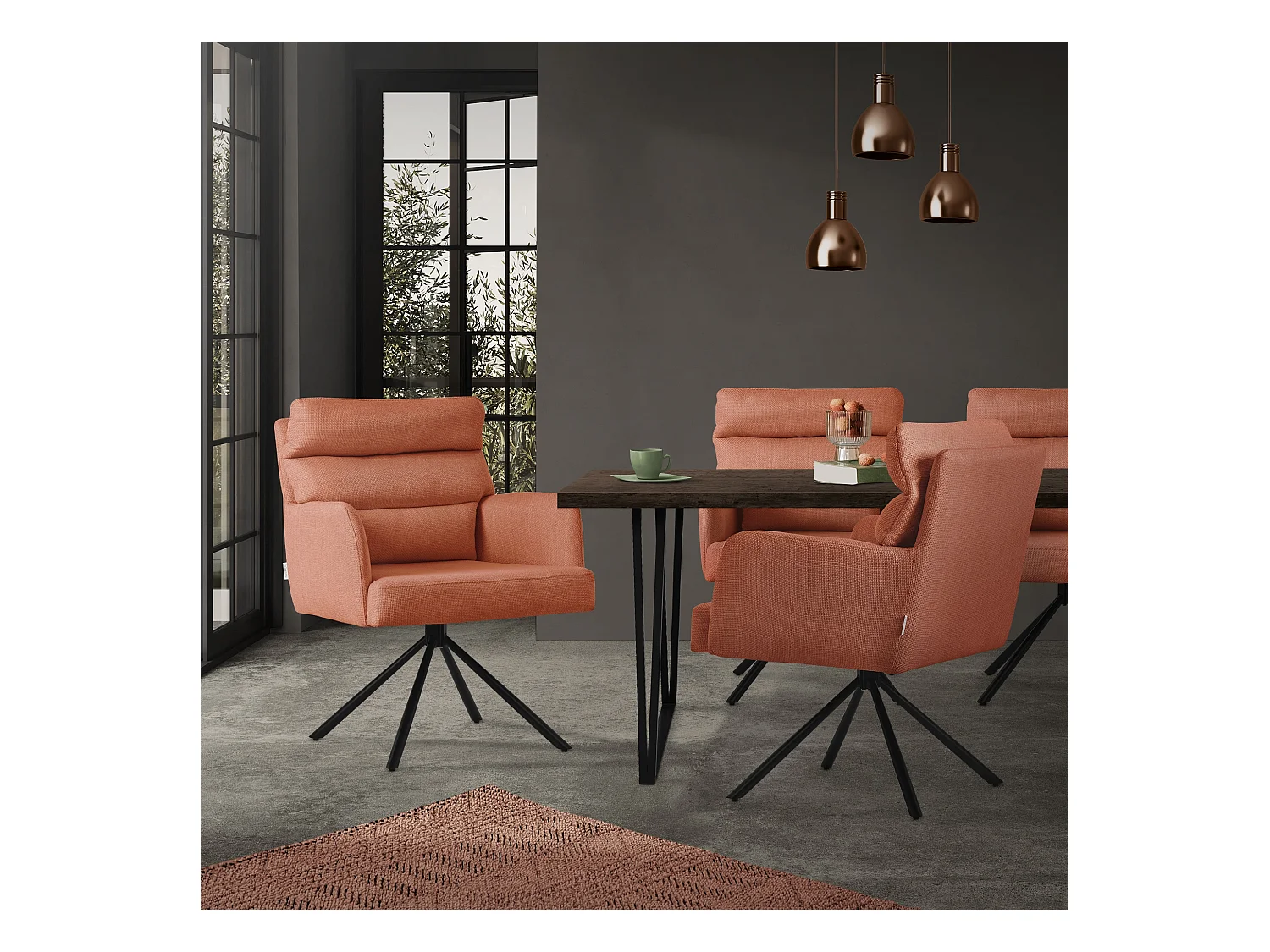 ML-Design Chaises de salle à manger pivotantes, set de 2, orange, chaises de salon avec accoudoirs et dossier