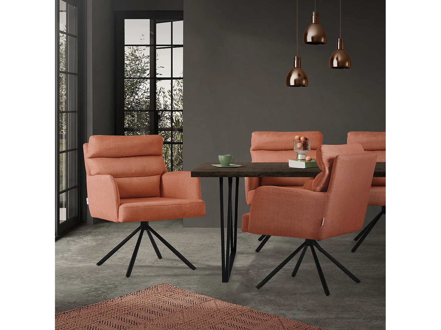 ML-Design Sedie da pranzo girevoli, set di 2, arancione, Sedie lounge con braccioli e schienale