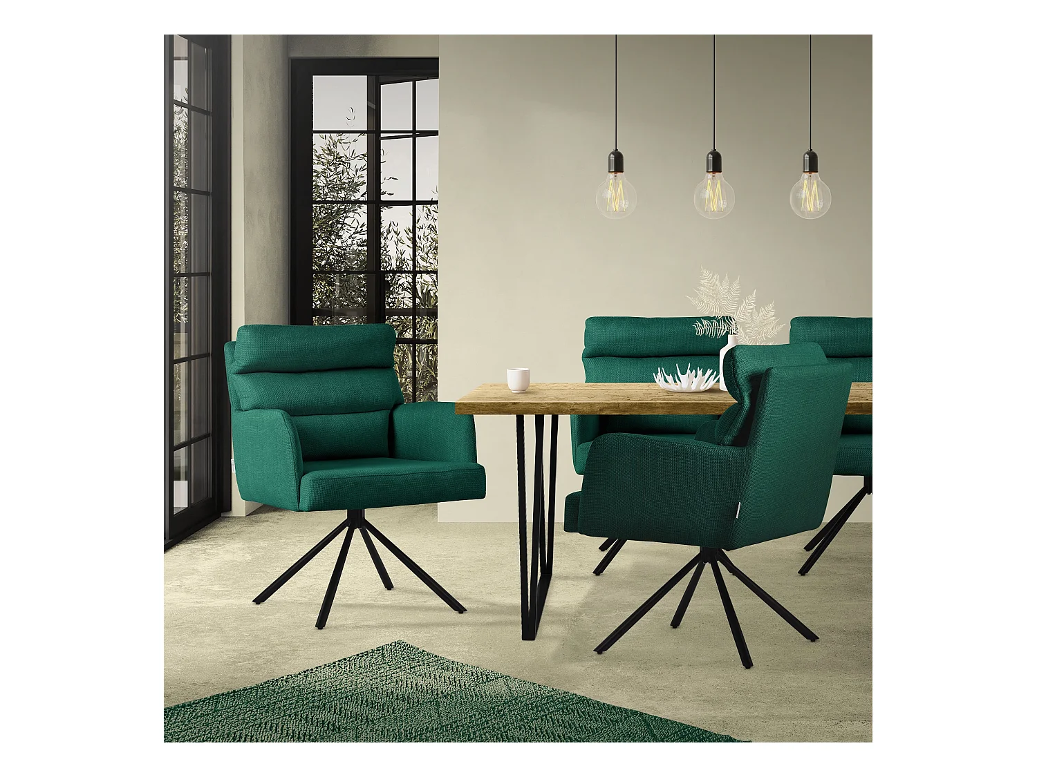 ML-Design Sedie girevoli da pranzo, set di 2, verde scuro, Sedie da salotto con braccioli e schienale