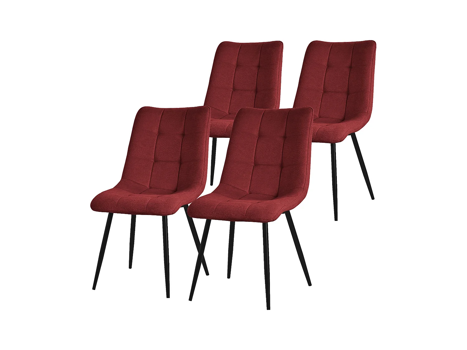 ML-Design Chaise de salle à manger set de 4 pièces rouge, Chaise de salon avec revêtement en tissu et pieds métalliques noirs