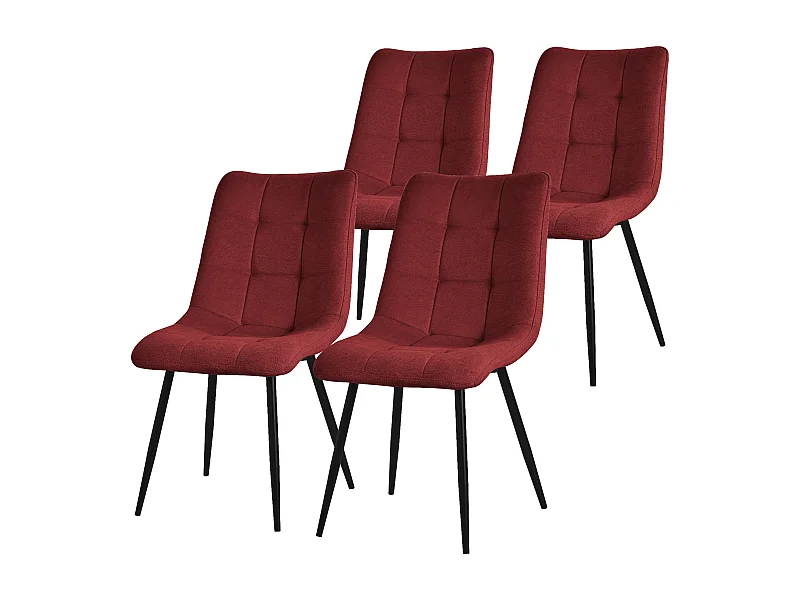 ML-Design Sedia da pranzo set di 4 pezzi rosso, Sedia da salotto con rivestimento in tessuto e gambe in metallo nero