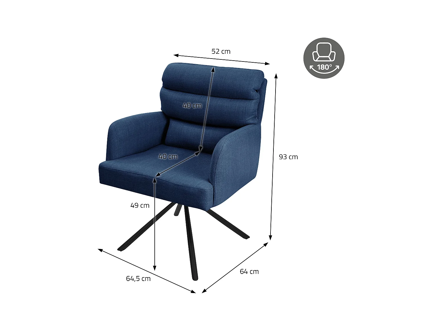 ML-Design Chaises de salle à manger pivotantes, set de 2, bleu foncé, chaises de salon avec accoudoirs et dossier