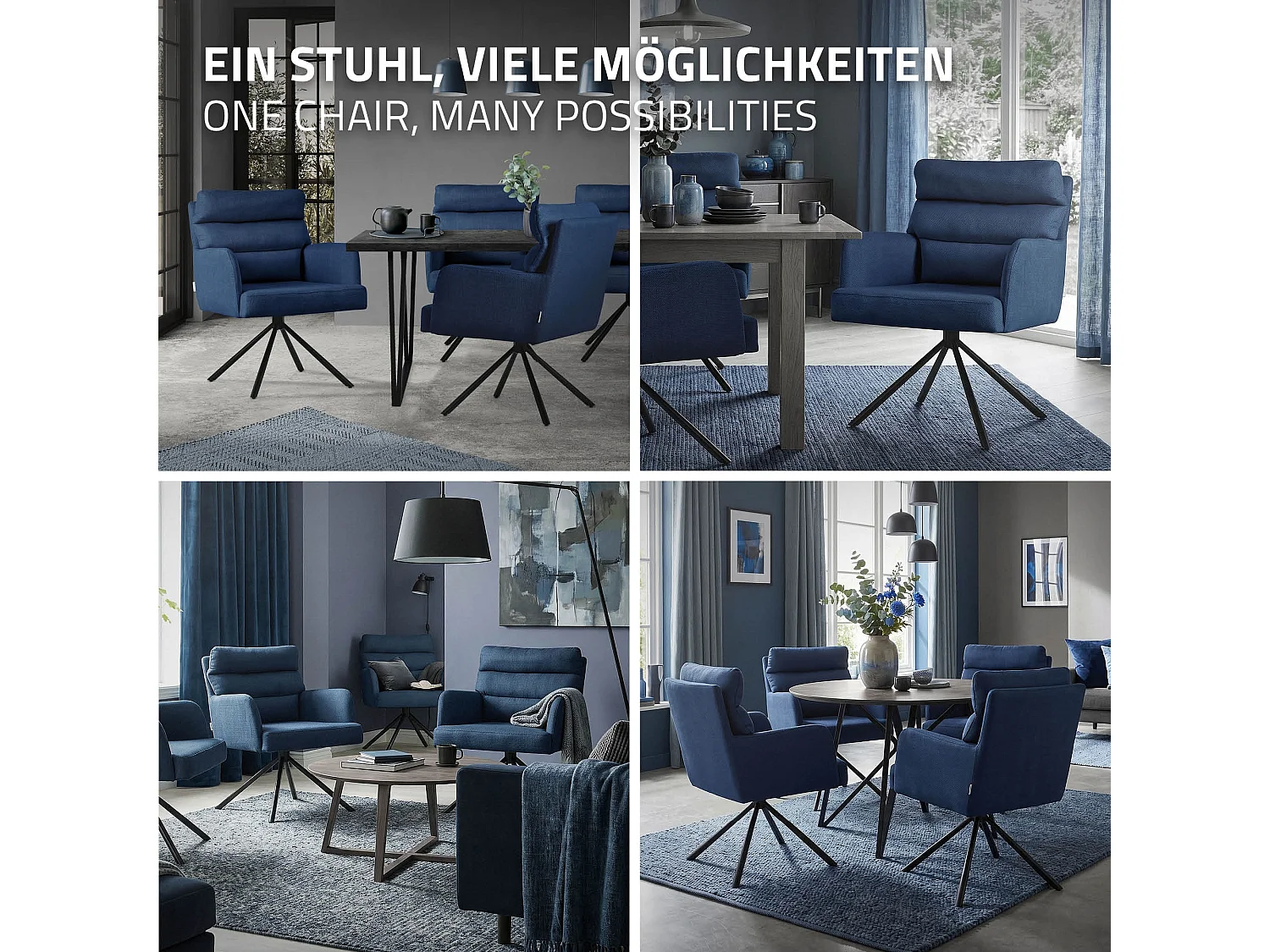 ML-Design Set 2x poltrone girevole blu scuro sedia da soggiorno braccioli e schienale poltroncina imbottita cuscino e rivestimento in poliestere sedia