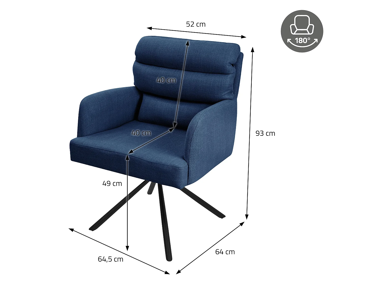 ML-Design Set 2x poltrone girevole blu scuro sedia da soggiorno braccioli e schienale poltroncina imbottita cuscino e rivestimento in poliestere sedia