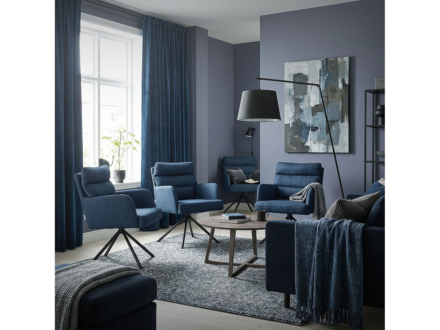ML-Design Set 2x poltrone girevole blu scuro sedia da soggiorno braccioli e schienale poltroncina imbottita cuscino e rivestimento in poliestere sedia