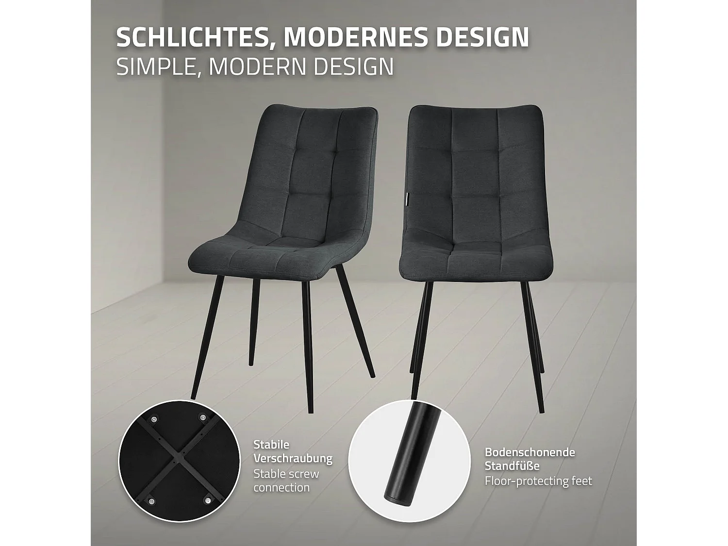 ML-Design 4x Sillas de comedor antracita asiento acolchado tapizado funda de tela suave con respaldo sillón con patas de acero para oficina