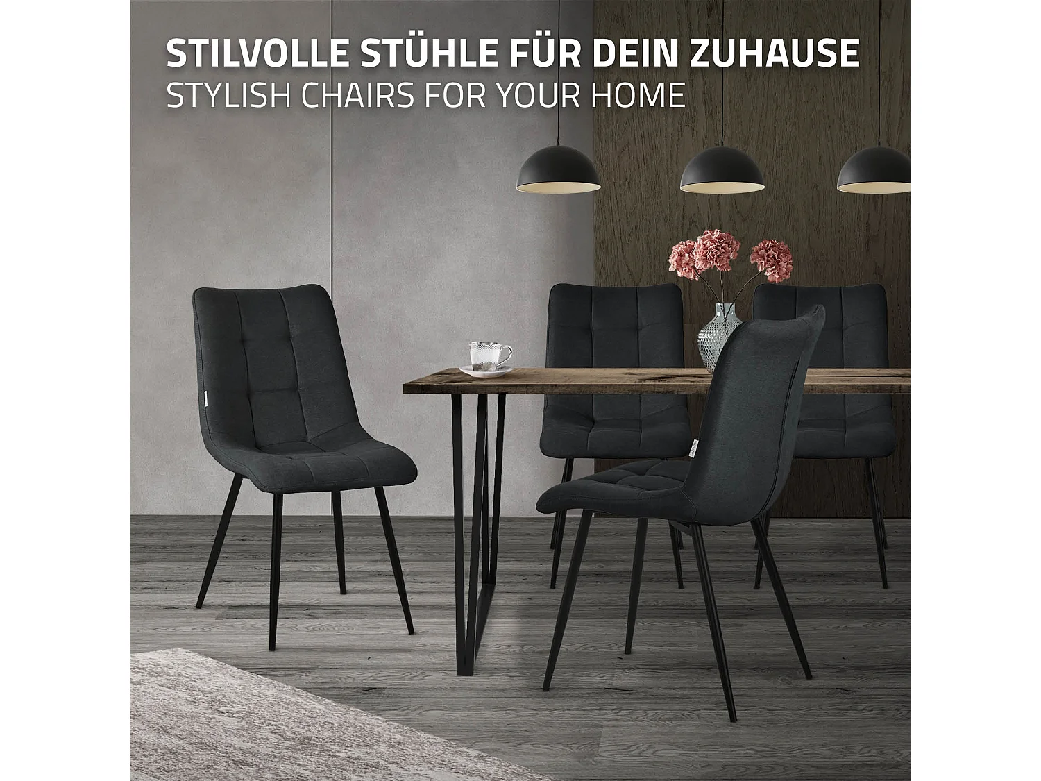 ML-Design 4x Sillas de comedor antracita asiento acolchado tapizado funda de tela suave con respaldo sillón con patas de acero para oficina