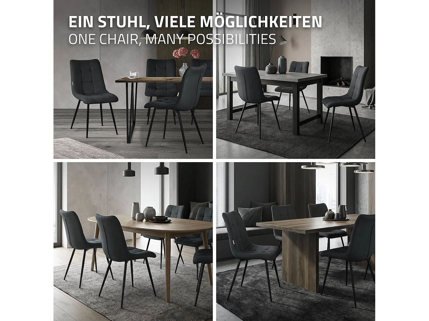 ML-Design 4x Sillas de comedor antracita asiento acolchado tapizado funda de tela suave con respaldo sillón con patas de acero para oficina