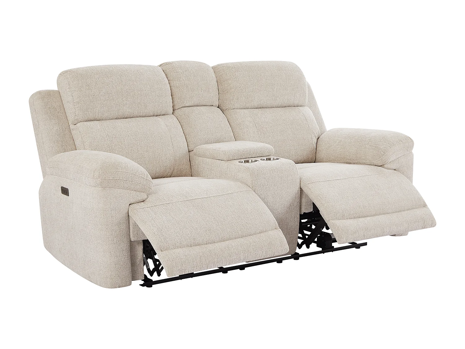 2-seters el-sofa med elektrisk avslapningsfunksjon med brett i stoffmønstret beige KELUNO