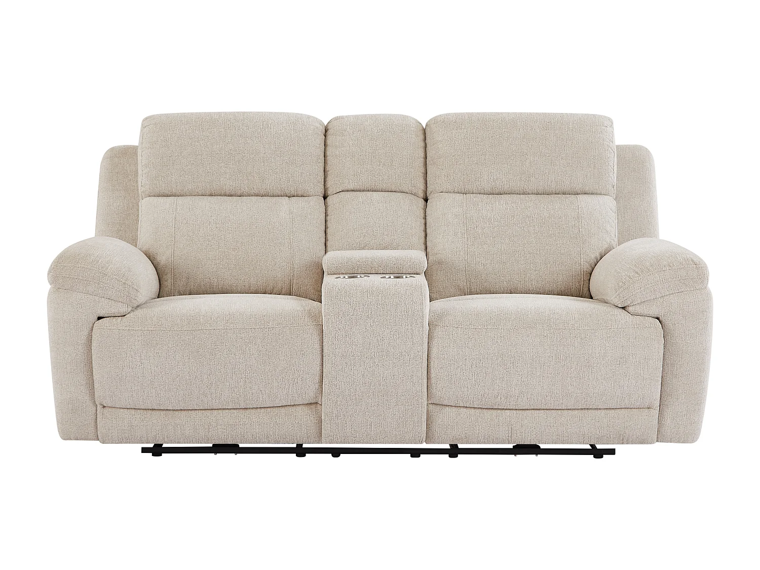 2-personers elektrisk relax sofa med bord i stof med beige meleret stof KELUNO