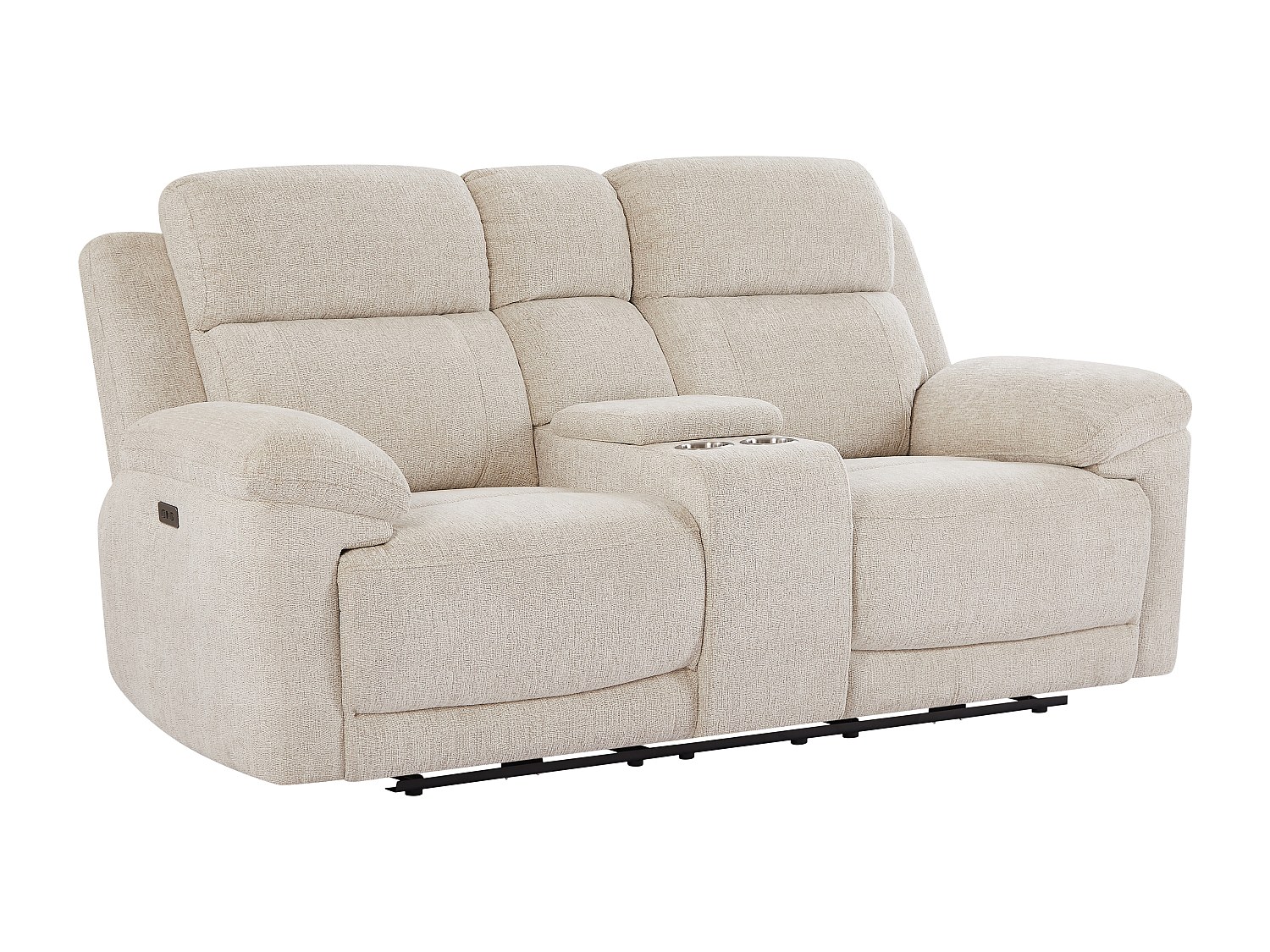Relaxsofa elektrisch 2-Sitzer mit Ablage - melierter Stoff - Beige - KELUNO günstig online kaufen